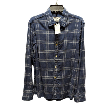 WAX plaid button up shirt top size Small 100% cotton blue cream stripes NEW