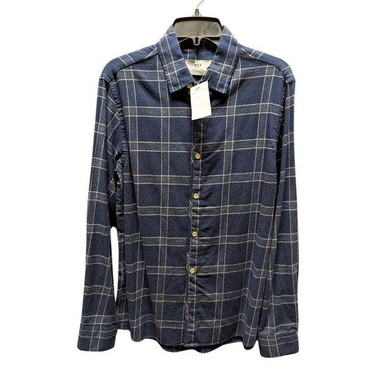 WAX plaid button up shirt top size Small 100% cotton blue cream stripes NEW