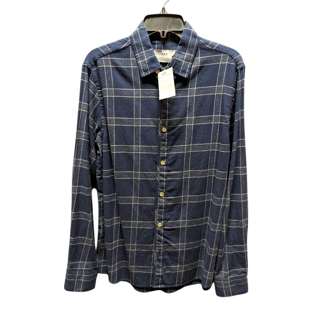 WAX plaid button up shirt top size Small 100% cotton blue cream stripes NEW