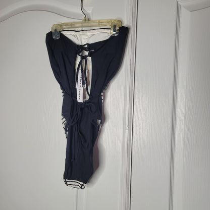 ROBIN PICCONE size 8 one piece Bandeaus Swim swimsuit black white striped NWT