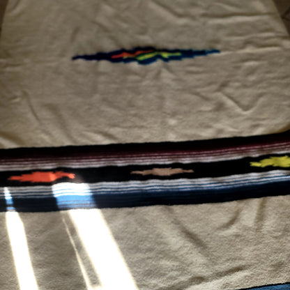 Vintage Mexican Zapotec Handwoven Wool Rug Blanket 82x56 Cream MCM Southwestern