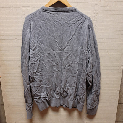 Cutter & Buck Gray Men's V-neck Long sleeve sweater LARGE 100% Cotton NEW Ribbed