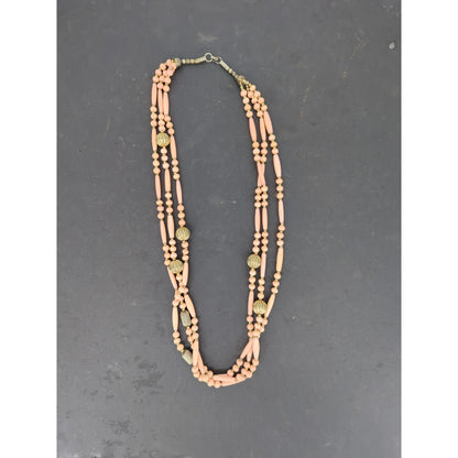 Vintage Multi Strand Peach & Gold Bead Necklace Mid-Century Boho Chic