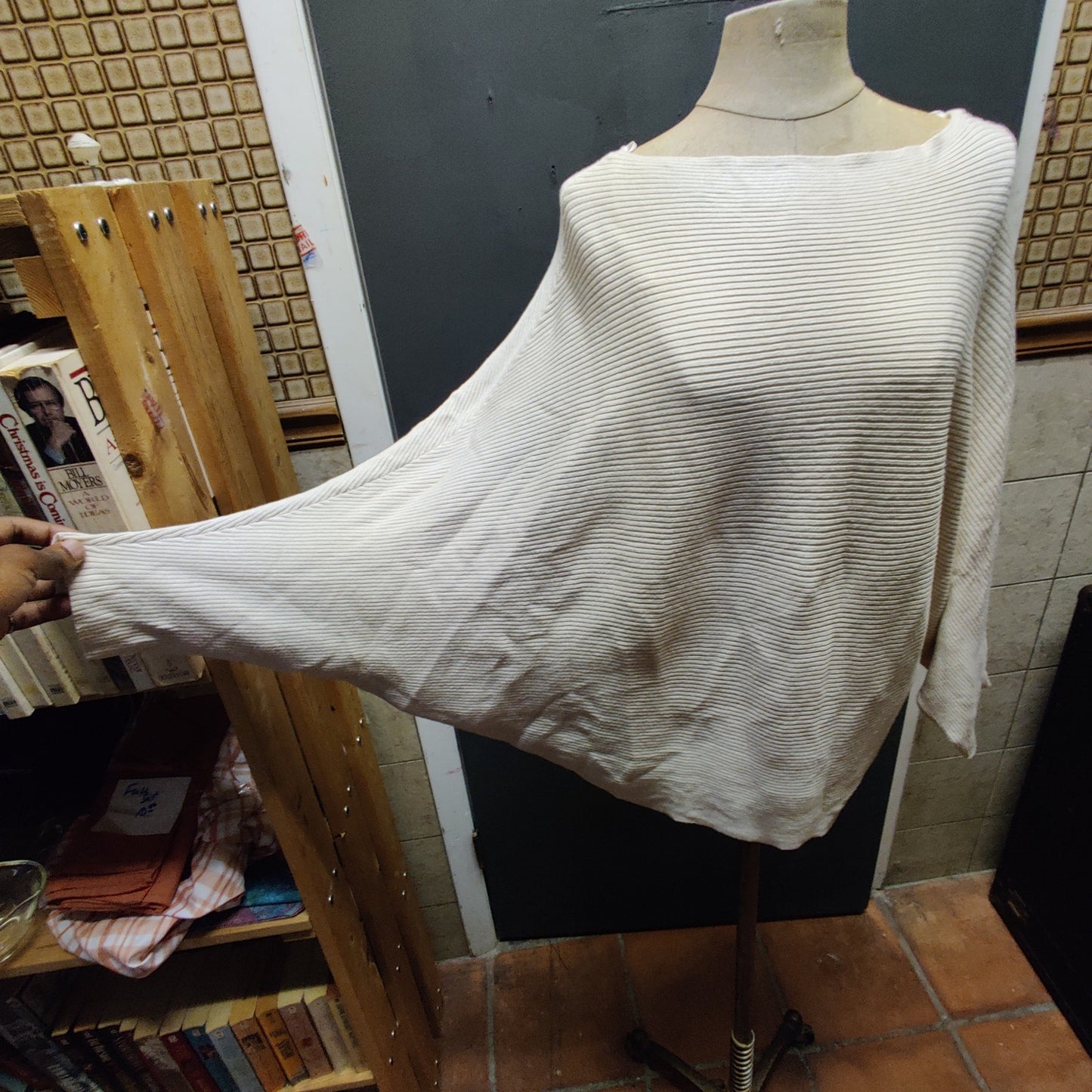 Cloth by Ed Nordstrom Rack Cream Rib Knit Poncho Sweater Casual Comfort Medium