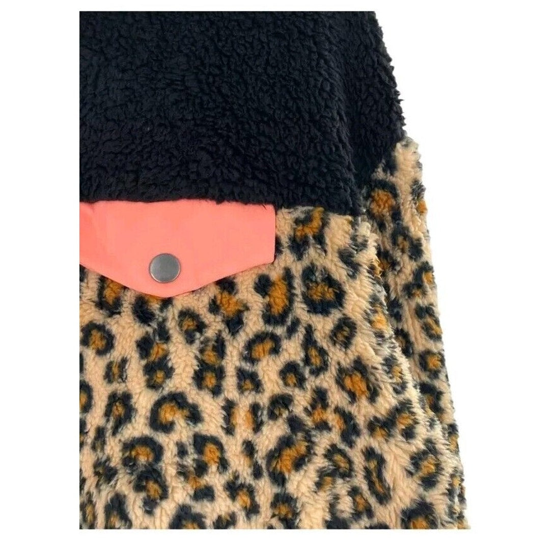 BP. Nordstrom Color Block Pullover Jacket Leopard Pink Black ExtraSmall NEW XS