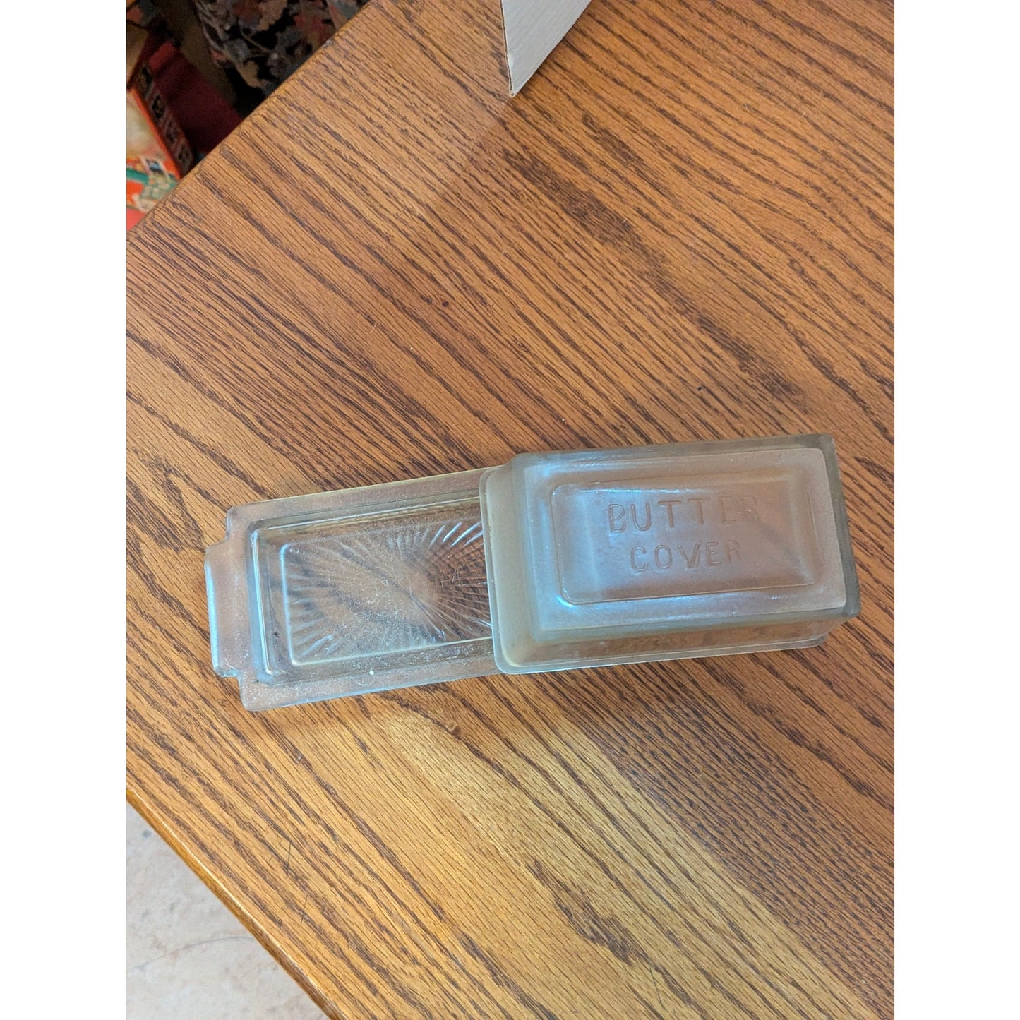 Vintage Clear Heavy Glass Embossed BUTTER SAVER Covered Dish Farmhouse Kitchen
