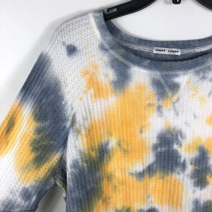 Sweet Romeo Storm Tie Dye SMALL NEW Waffle Knit Thermal Top Thumb Holes Raglan