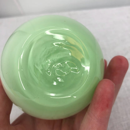 Small Hand Blown Art Glass Jade Green White Interior Vase Pontil Mark Unsigned