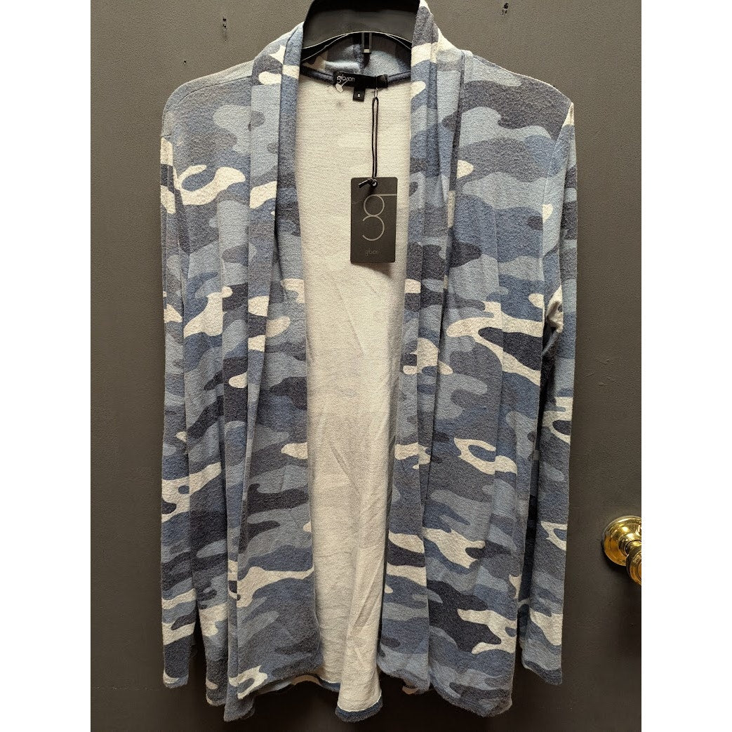 Gibson Women's Blue Camouflage Open Front Cardigan NWT Size Small Long Sleeve