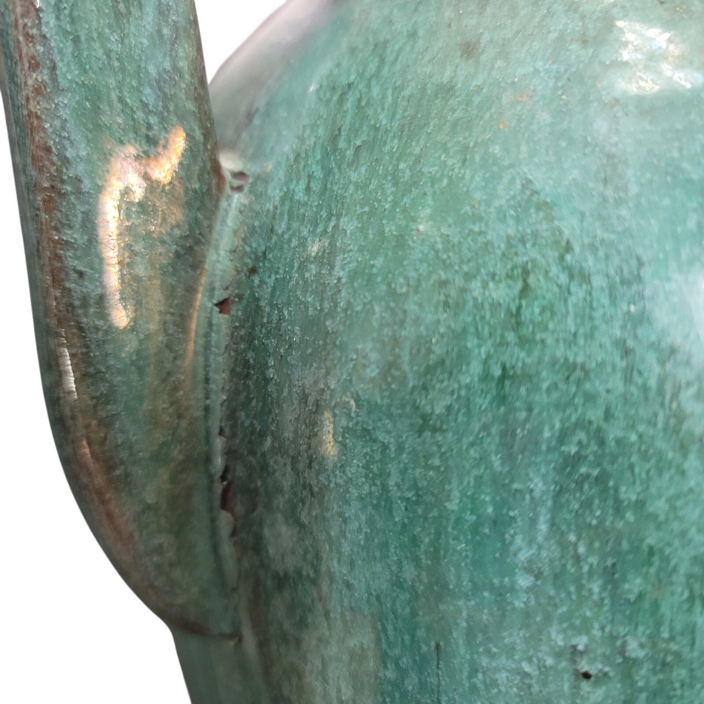 Handmade vintage green glaze urn vase Marked HPW? Heavy Art Deco Style