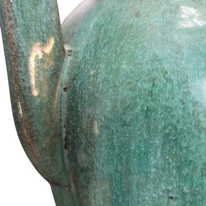 Handmade vintage green glaze urn vase Marked HPW? Heavy Art Deco Style