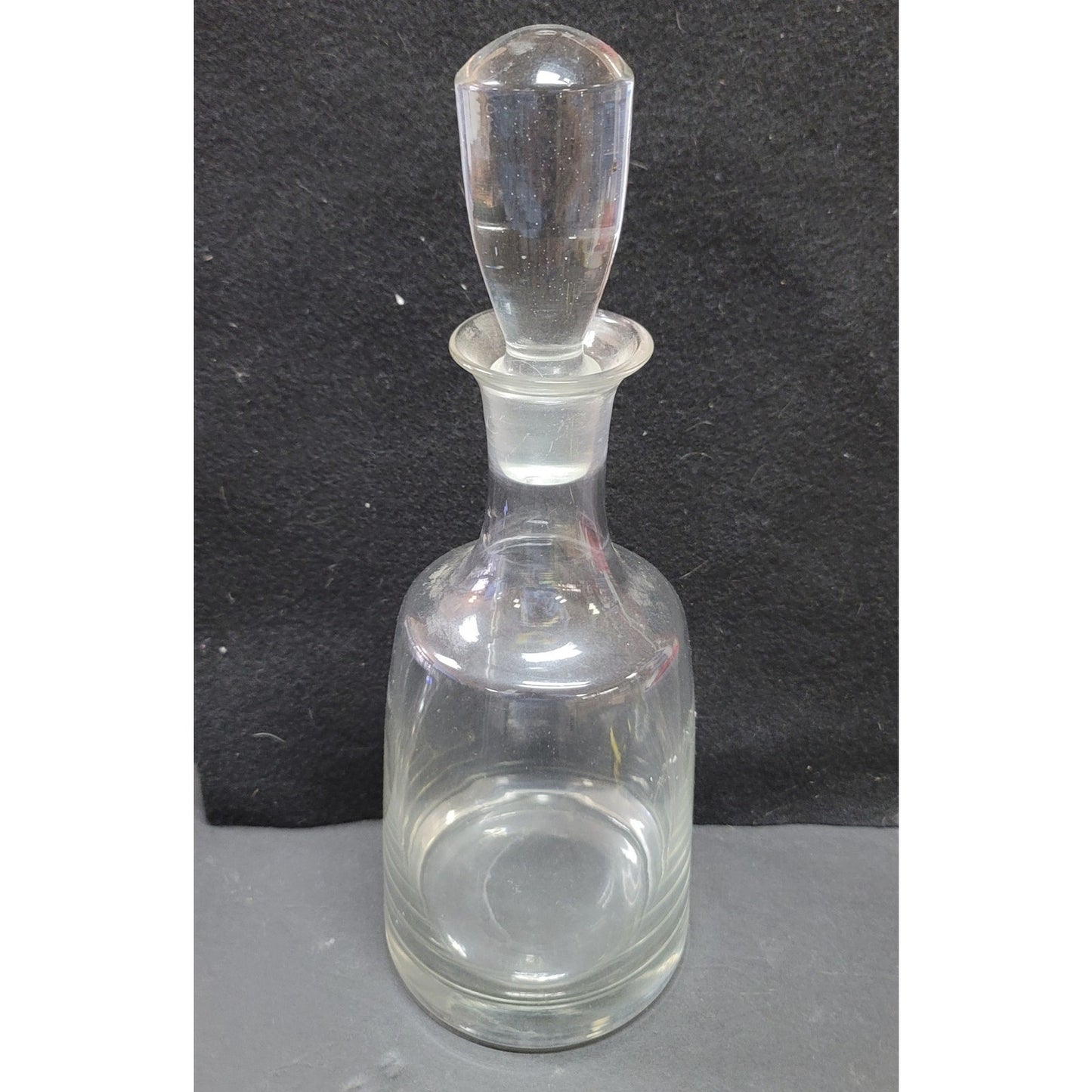 Glass tall decanter with etched fitted Glass Stopper Vintage Barware MCM liquor