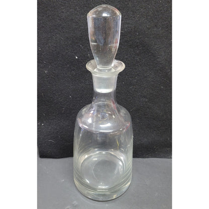 Glass tall decanter with etched fitted Glass Stopper Vintage Barware MCM liquor