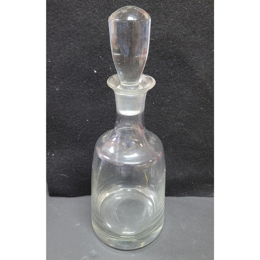 Glass tall decanter with etched fitted Glass Stopper Vintage Barware MCM liquor