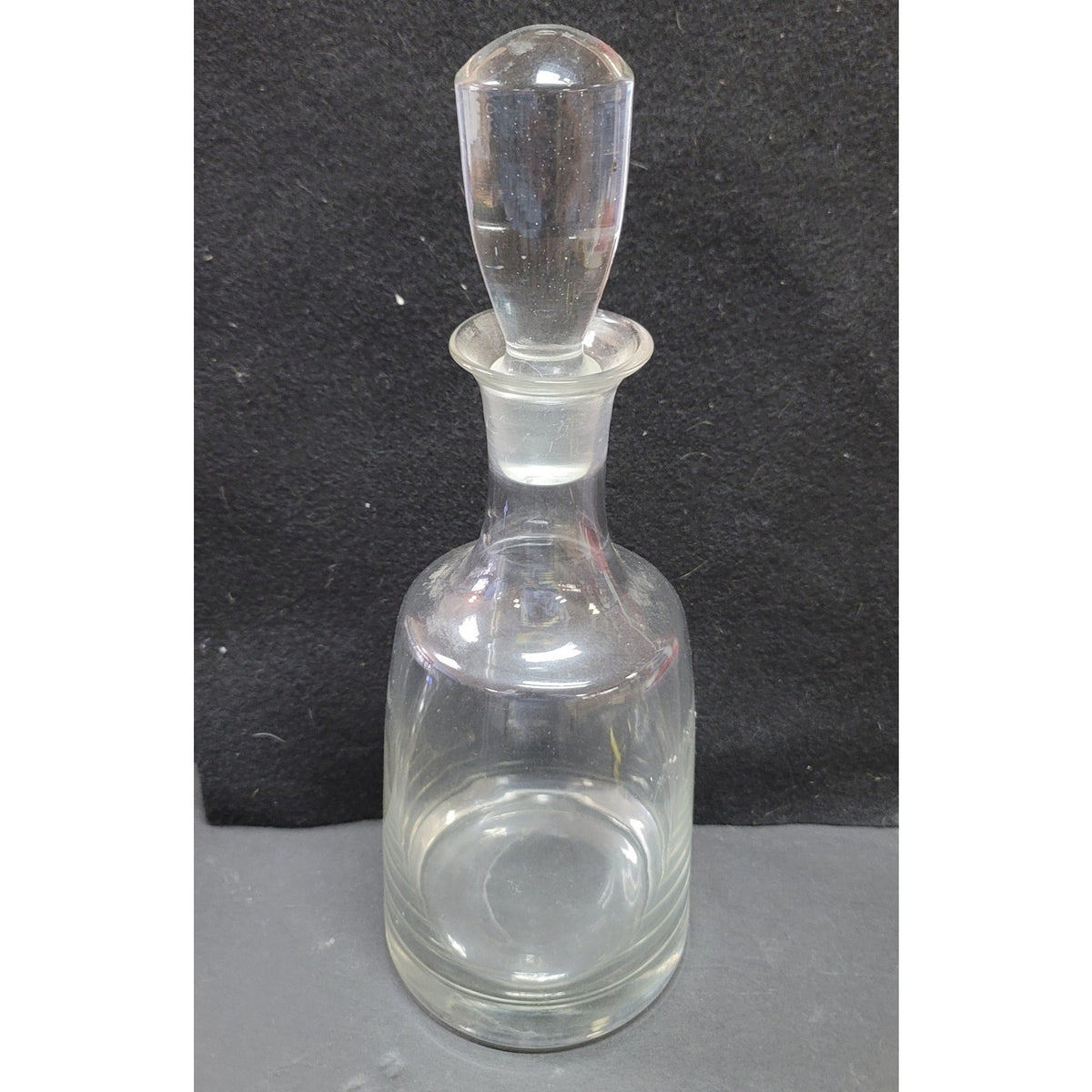 Glass tall decanter with etched fitted Glass Stopper Vintage Barware MCM liquor
