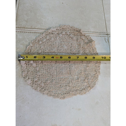Antique FILET LACE NETTING flowers Neutral Round Doily 9" round Cottage 40's