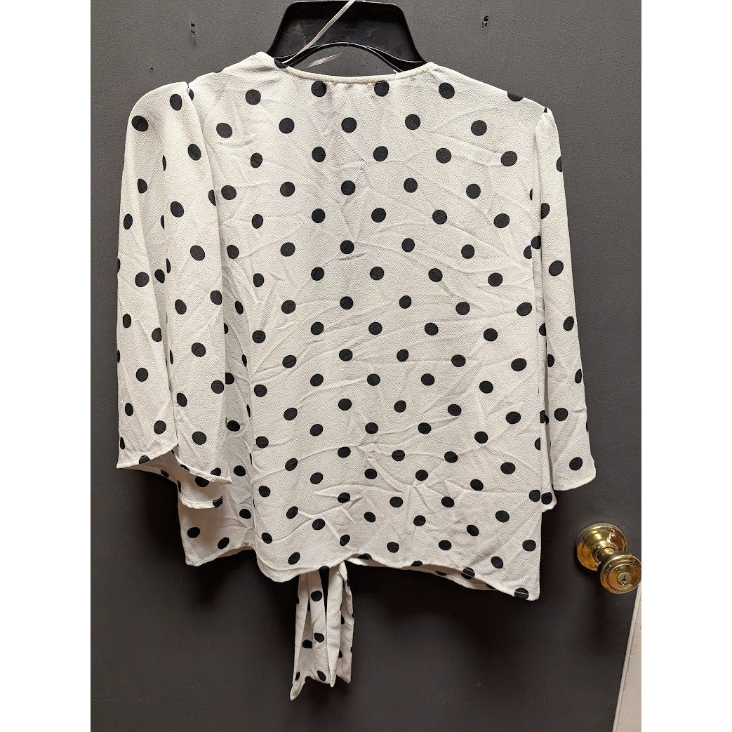 NEW $175 1. State Women White Black Long-Sleeve Casual Blouse Shirt Top LARGE