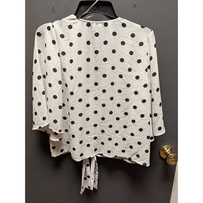 NEW $175 1. State Women White Black Long-Sleeve Casual Blouse Shirt Top LARGE