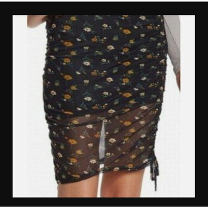 Wild Honey wiggle Black Floral Skirt Side drawstring size LARGE
