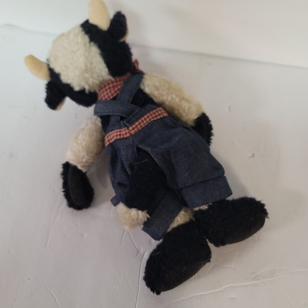 Boyds Bears Plush Angus Macmoo 11” Holstein Cow in Denim Coveralls