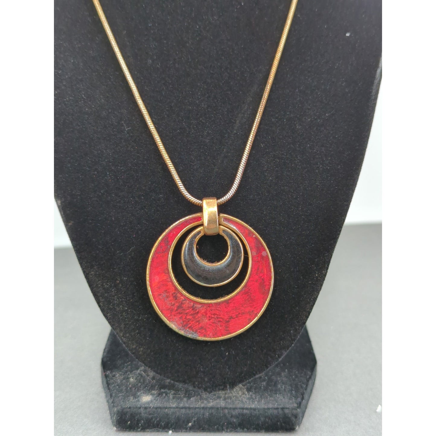 Vintage Necklace statement red green goldtone serpentine snake chain pendant