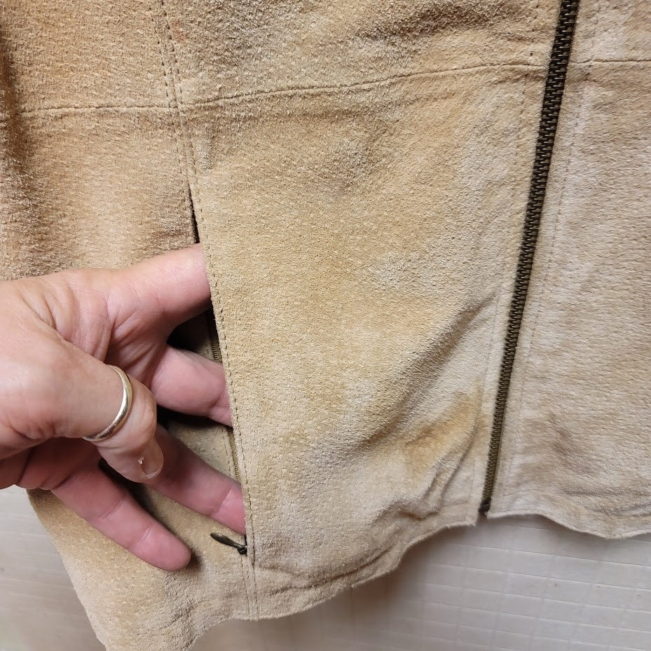 Ruff Hewn Women's Suede Leather Vest Full Zip SMALL Sleeveless lined high collar