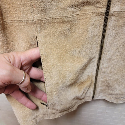 Ruff Hewn Women's Suede Leather Vest Full Zip SMALL Sleeveless lined high collar