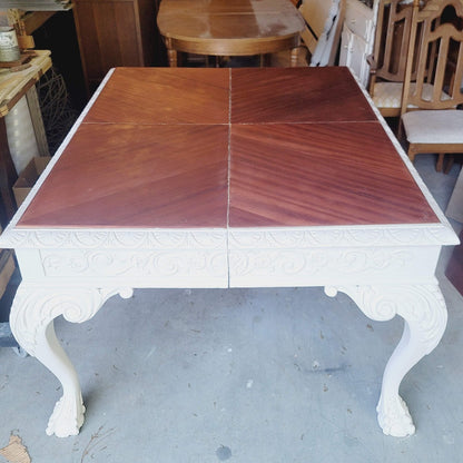Secondhand Sandies: LARGE ORNATE DINING FORMAL TABLE BROWN WHITE 32" X 60" X 48"