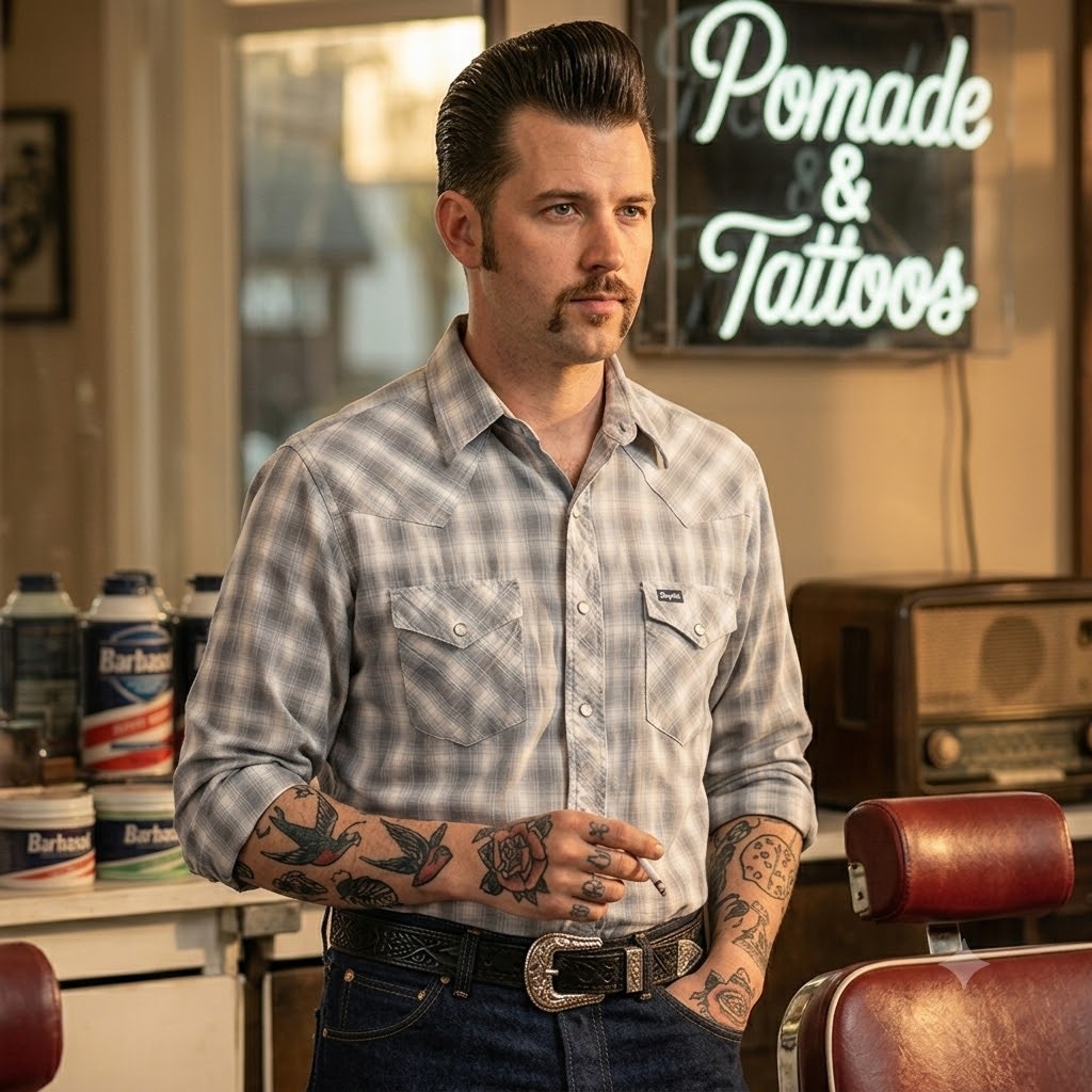 Wrangler Vintage Plaid Pearl Snap Western Shirt Gray White Cowboy Country Mens
