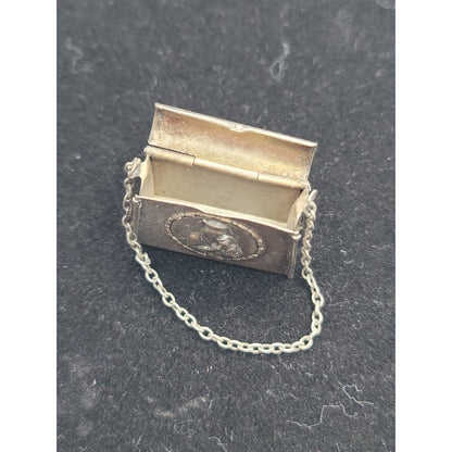 Antique German Alpacca Silver Mini Purse D.R.G.M. Religious Relic Art Nouveau