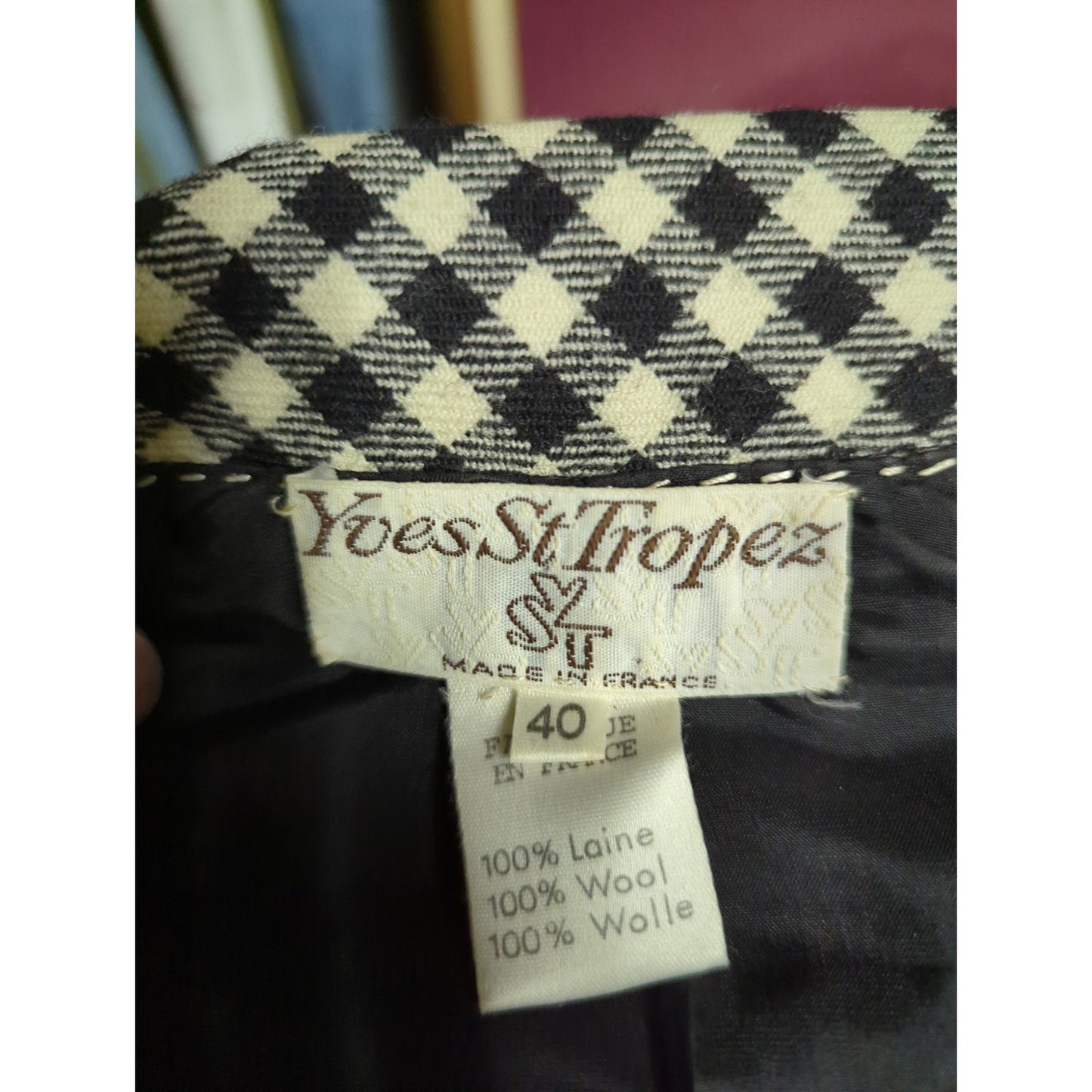 Vintage Yves St. Tropez Gingham Wool Blazer Puff Sleeve Peplum Jacket 40