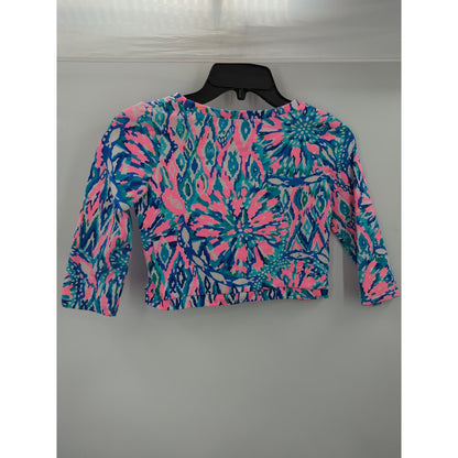 Lilly Pulitzer Kids Girls Shake It Up Pink Blue Long Sleeve Crop Top Size Large