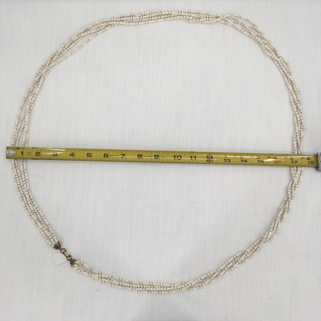 Vintage Fashion Necklace White Multi Strand Long round beads Hourglass shape