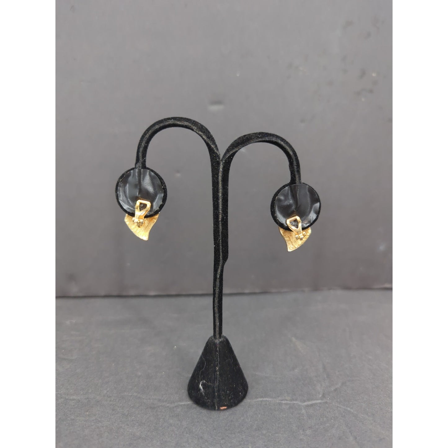 Vintage Black and Gold Tone Curved Stripe Clip On Earrings 1980s glam