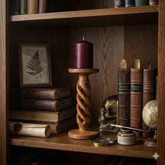 Vintage Hand Carved Wooden Barley Twist Candlestick Holder Boho Home Decor
