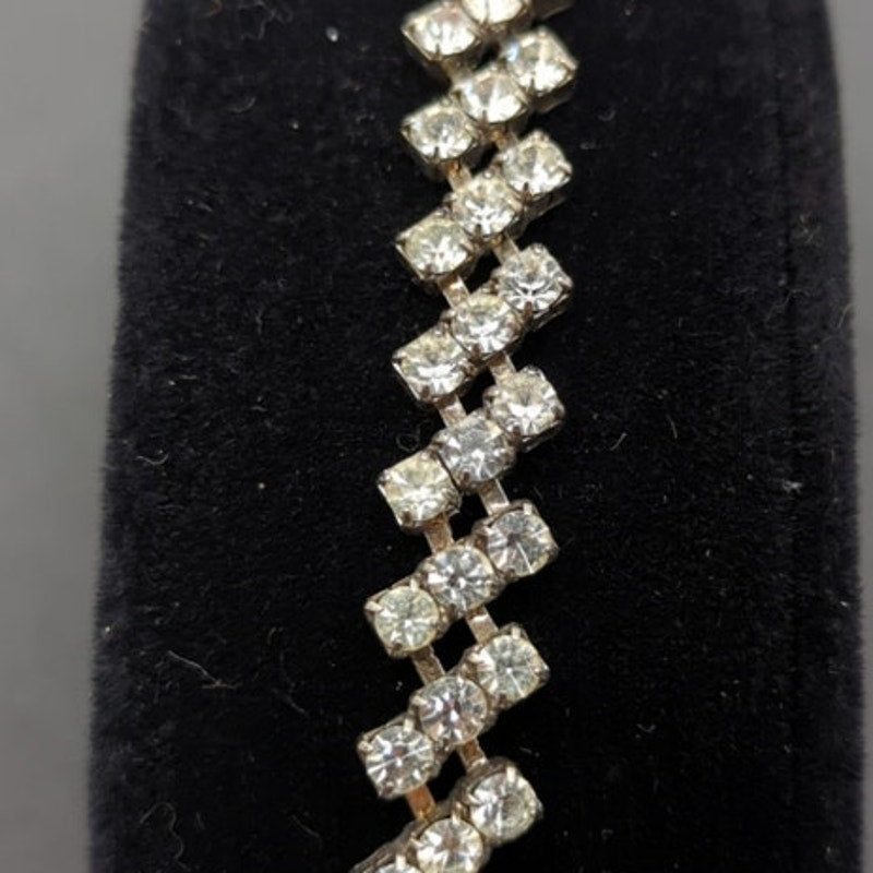 Vintage Old Money Three Row Clear Rhinestone Silver Tone Bracelet Bridal