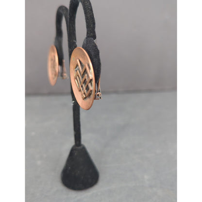 Vintage Copper Diamond Geometric Clip On Earrings Mid Century Modern