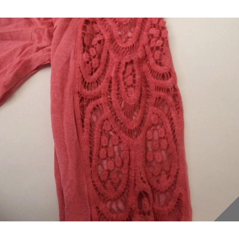 Fourteenth Place Plus Women Rose Dust Cold Shoulder Lace Trim Long Sleeve Top 2x