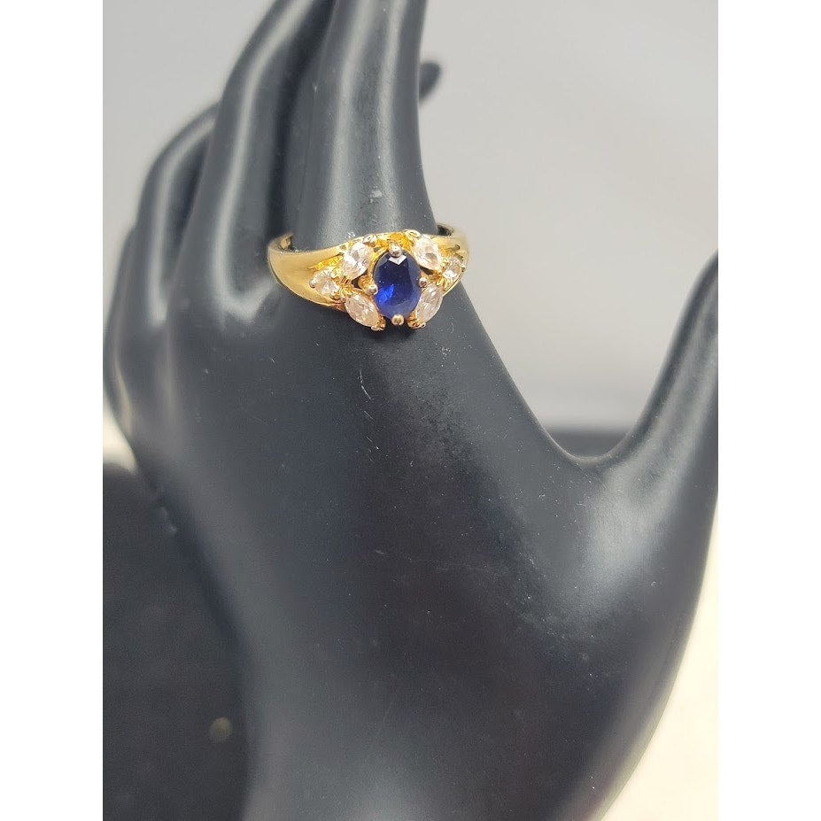 Vintage PD Premier Designs Blue Sapphire Glass Ring Size 7.5 Retro Glam Jewelry