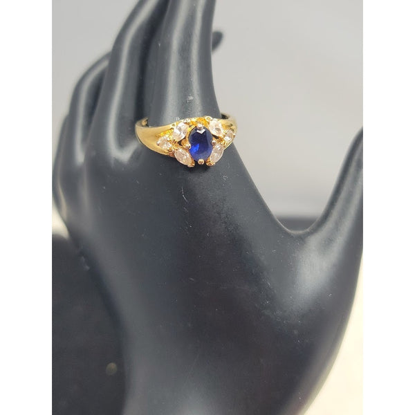 Vintage PD Premier Designs Blue Sapphire Glass Ring Size 7.5 Retro Glam Jewelry