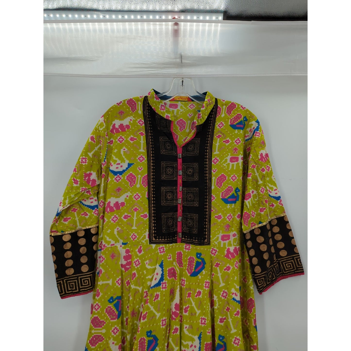 Kajal Style Lime Green & Black Embroidered Kurti Dress XXL boho festival