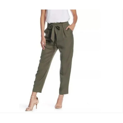 Socialite Olive Green pants paperbag waist Size Large New Casual lightweight