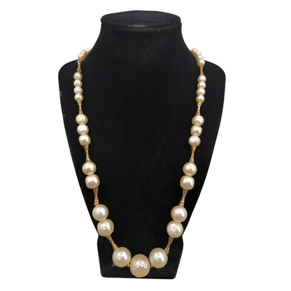 Vintage Cream Faux Pearl Graduated Station Necklace Gold-Tone 24" opera length