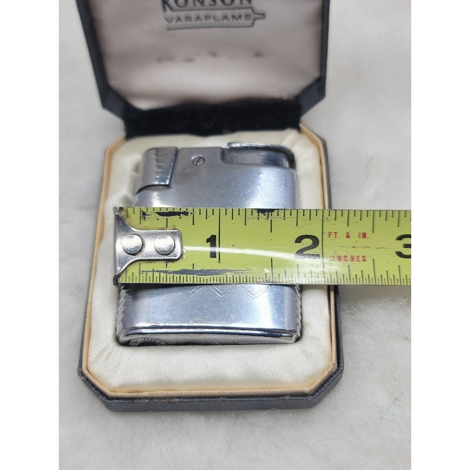 Vintage Ronson Varaflame Butane Lighter Silver Engraved Mid-Century Modern Box