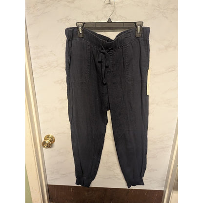 NEW Caslon Linen Joggers Pockets Navy Blue drawstring waist ankle cuff Medium
