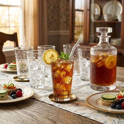Vintage Mid-Century Bubble Anchor Hocking Clear Glass Tumblers Highball Set of 8