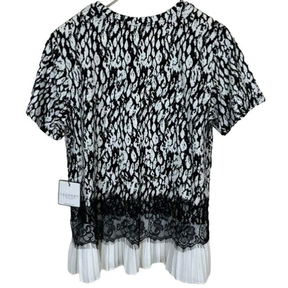 Laundry by Shelli Segal Chic Pleated Lace Trim Top Medium Black & White NWT