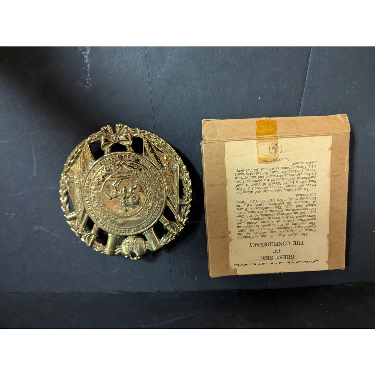 Vintage Solid Brass Great Seal of the Confederacy Trivet with Original Box