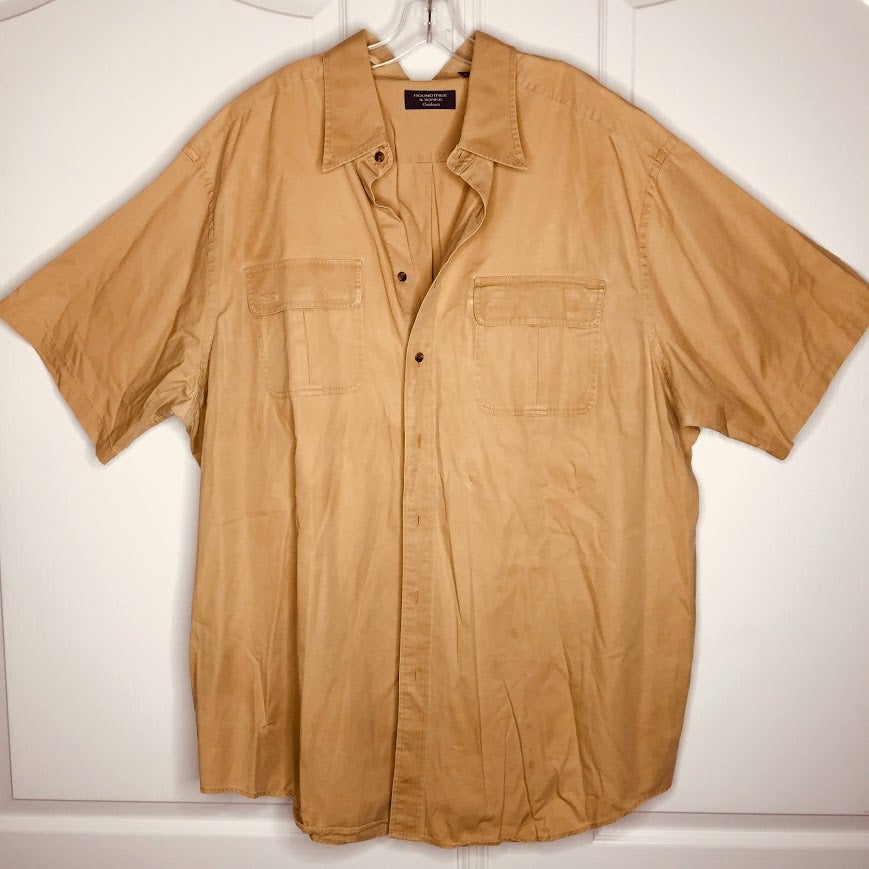Roundtree & Yorke Outdoor Button Down Shirt 3XT Tall Khaki Short Sleeve