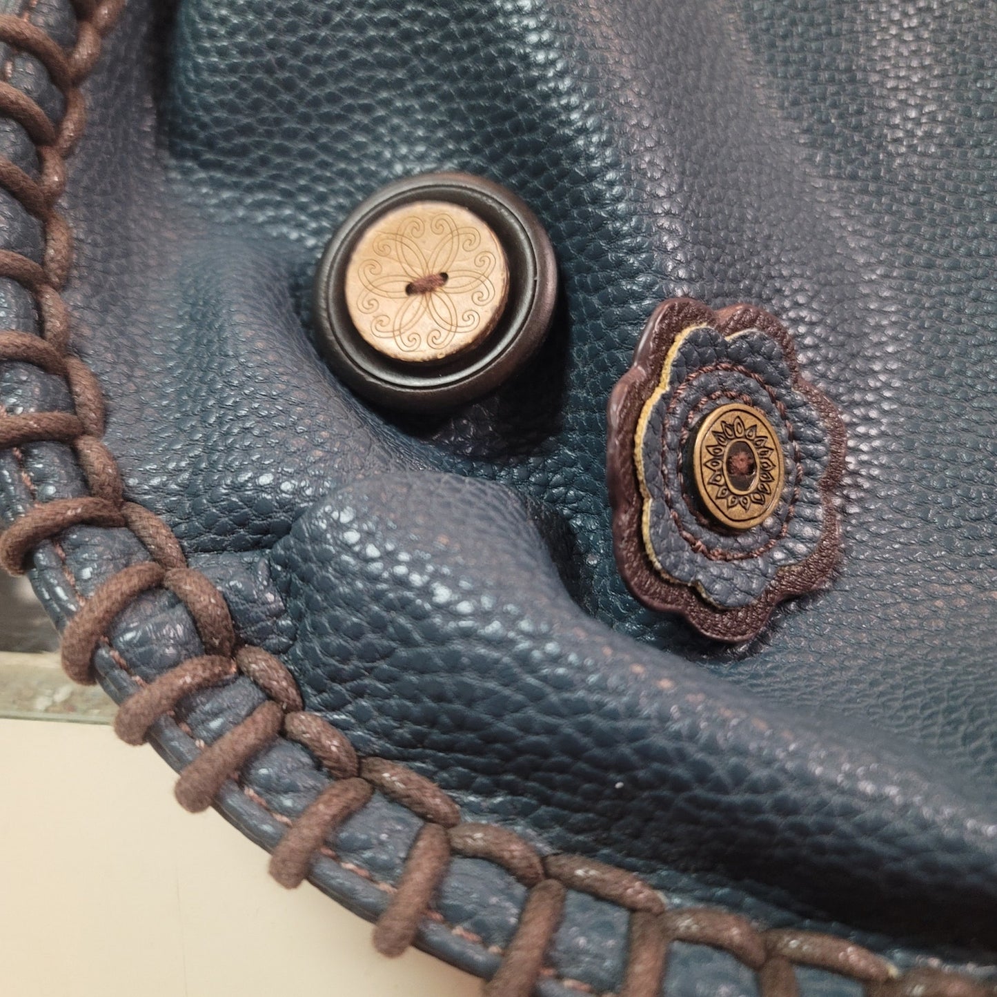 New Boho Whipstitch Chala Crossbody Bag Blue Vegan Leather Bird Charm Messenger